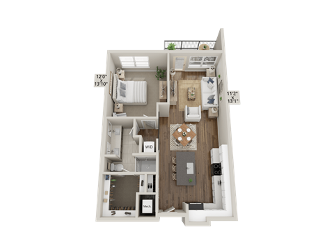 Floor plan for 1 bed, 1 bath, 812 sqft